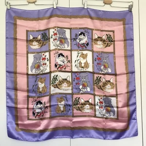 Sciarpa quadrata vintage gatti raso gatto pazzo signora modello figa rosa viola retrò - Foto 1 di 8