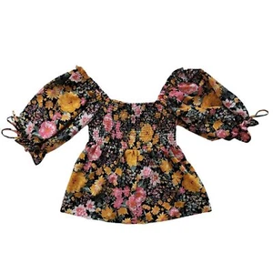 Blusa Boho Campesina Cordel y Cuerda Estampado Floral SM Mangas Abullonadas con Volantes - Imagen 1 de 7