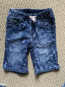 babyGap Toddler Boy Shark/Palm Trees Stretch Denim Pullup Shorts - Size 5 Years - Picture 1 of 4