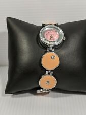 Kimio Silver Tone Floating Crystal Orange Enamel Round Bracelet Band Watch 8 In.