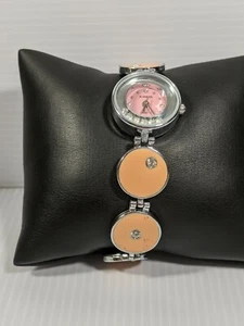 Kimio Silver Tone Floating Crystal Orange Enamel Round Bracelet Band Watch 8 In. - Picture 1 of 8