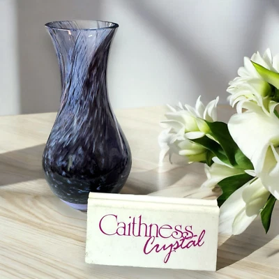 Vintage CAITHNESS Scotland purple blue black swirl  studio art glass vase - image 1 of 4
