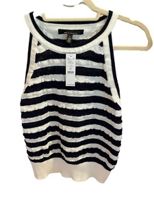 Halter a rayas azul marino y crudo White House Black Market talla L nuevo con etiquetas - Imagen 1 de 3