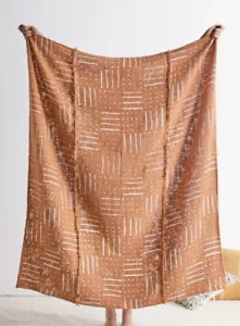 Urban Outfitters Kaya Boho Throw Blanket Orange Geometric - Picture 1 of 7