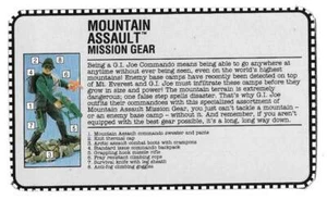 Tarjeta de archivo GI Joe Mountain Assault 1993 12" Salón de la Fama Mission Gear JTC - Imagen 1 de 2