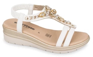 VALLEVERDE 55563 SANDALI SCARPE DONNA ELASTICO APPLICAZIONI ZEPPA PELLE BIANCO - Foto 1 di 1