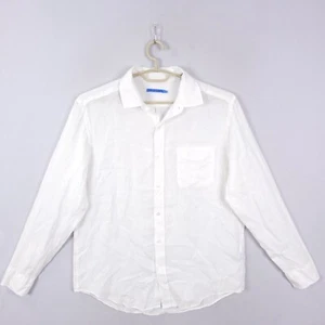 J.Mclaughlin Linen Button Down Shirt Mens Size L White Solid Gramercy Classic - Picture 1 of 10