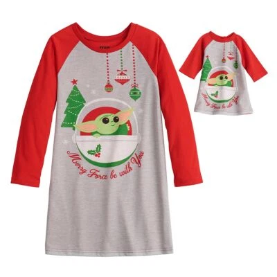 Baby Yoda Girls Christmas Nightgown Size 4-10 Matching Doll Gown Pajamas 18" NWT - Image 1 of 2