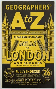 Vintage Geographers' A to Z Atlas of London 1950s 2'6 Alexander Gross FRGS - Imagen 1 de 11