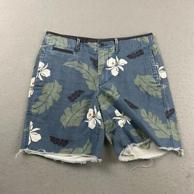 Gap Shorts Mens 32 Blue Floral Denim Flat Front Cut Off Raw Hem Chino - Image 1 of 4