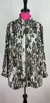 Chaqueta de lino Calvin Klein para mujer talla grande 2X marrón negro estampado animal cremallera  Foto 1 de 4