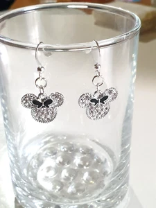 Pretty Crystal Minnie Mouse Character Silver Plated Earrings - Picture 1 of 6