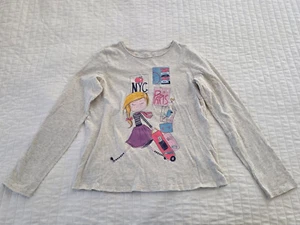 Used Girl's Large 14 Lands' End NYC London Paris Travel Gray Long-Sleeve Shirt - Picture 1 of 15