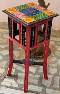 Embossed painted wooden stool beautiful bedside table Indian furniture decor - Picture 1 of 12