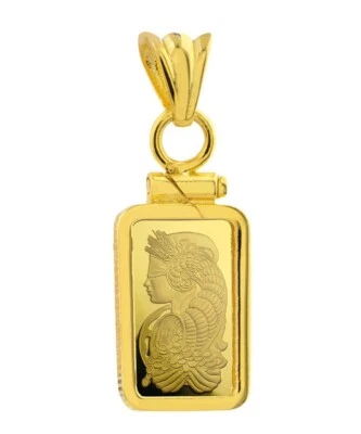 Pamp Suisse Fortuna 1 Gram Bar Pendant with 14K Gold Screw Top Plain Bezel - Image 1 of 2