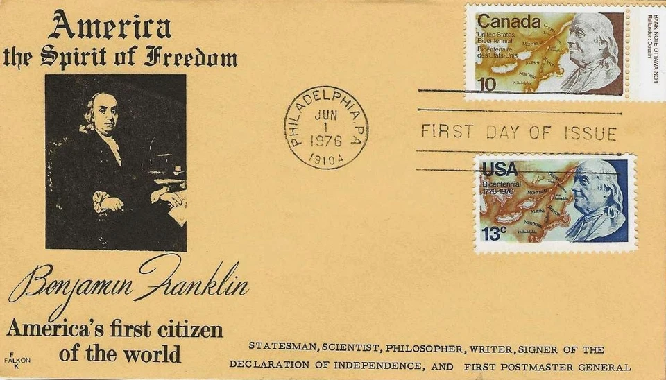 Combo Benjamin Franklin-Statesman #1690 FDC Falcon Cachet M5298 Foto 1 de 1