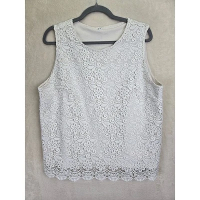 Uniqlo Womens Ivory Floral Lace Sleeveless Tank Top  XL Cottagecore Bohemian - Image 1 of 4