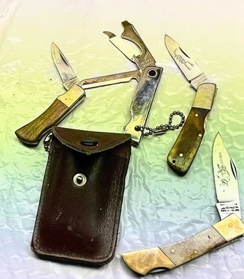 De colección grupo de 3 herramientas de bolsillo parker y un estuche de cuero con herramienta de bolsillo extraña Foto 1 de 4