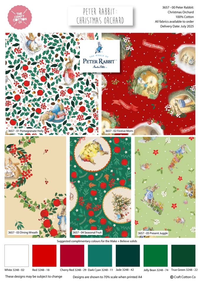 Frutteto di Natale - Peter Rabbit 100% cotone largo 112 cm tessuto stampato n... - Immagine 1 di 1