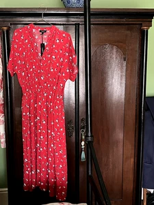 Paris Caroll Boutique hübsches rotes ditsy floral Viskose Kleid Gr. L neu mit Etikett - Bild 1 von 10
