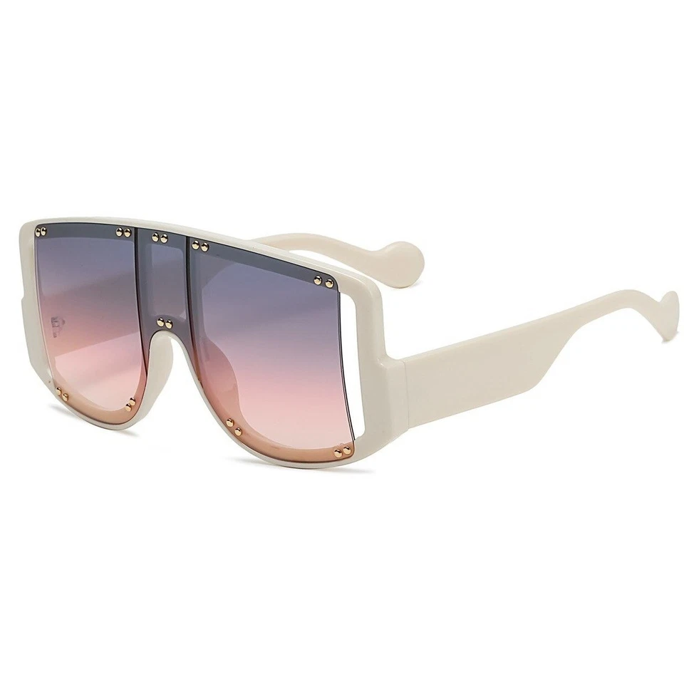 Oversized Shield Sunglasses Studded Accents Fashion Trendy White Frame Women - Image 1 of 1