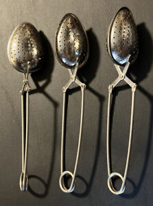 Three Vintage Tea Herb Bag Infuser Strainer Steeper Spoon Metal-Excellent Cond.