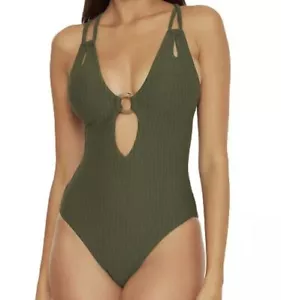 Becca Size S Swim Line In The Sand Plunge Cactus Green Tie One Piece Swimsuit - Picture 1 of 9