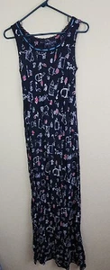 Vintage Carole Little novelty pretty black Preppy floral Maxi Dress 6 Small - Foto 1 di 7