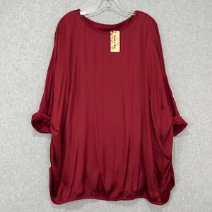 Made In Italy Blouse Silky Rayon Tunic Womens M/L Red Long Sleeve Round Neck NWT - Picture 1 of 9