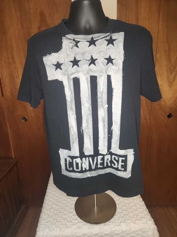 Camiseta Converse Talla Grande Negra Estrellas Rayas Número Uno Logo Informal Pullover Foto 1 de 3