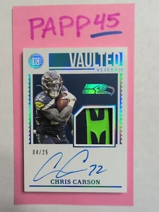 Encased Vault Veteran Chris Carson 2020 tarjeta automática/25 Seahawks - ver parche - Imagen 1 de 4