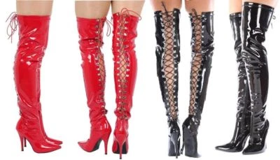 Over-The-Knee Back Lace-Up Thigh-High Stiletto Boots – PVC Heel UK 3–12 - Image 1 of 3