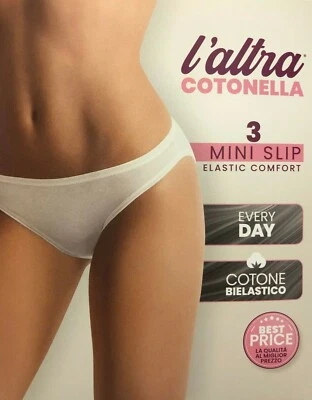 N.6 SLIP DONNA COTONELLA art.3165 A VITA BASSA COTONE ELASTICIZZATO BIANCO/NERO