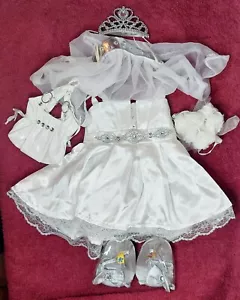 BUILD A BEAR Gorgeous White Bridal Wedding Dress Outfit Tiara Bag Flowers Shoes - Picture 1 of 5