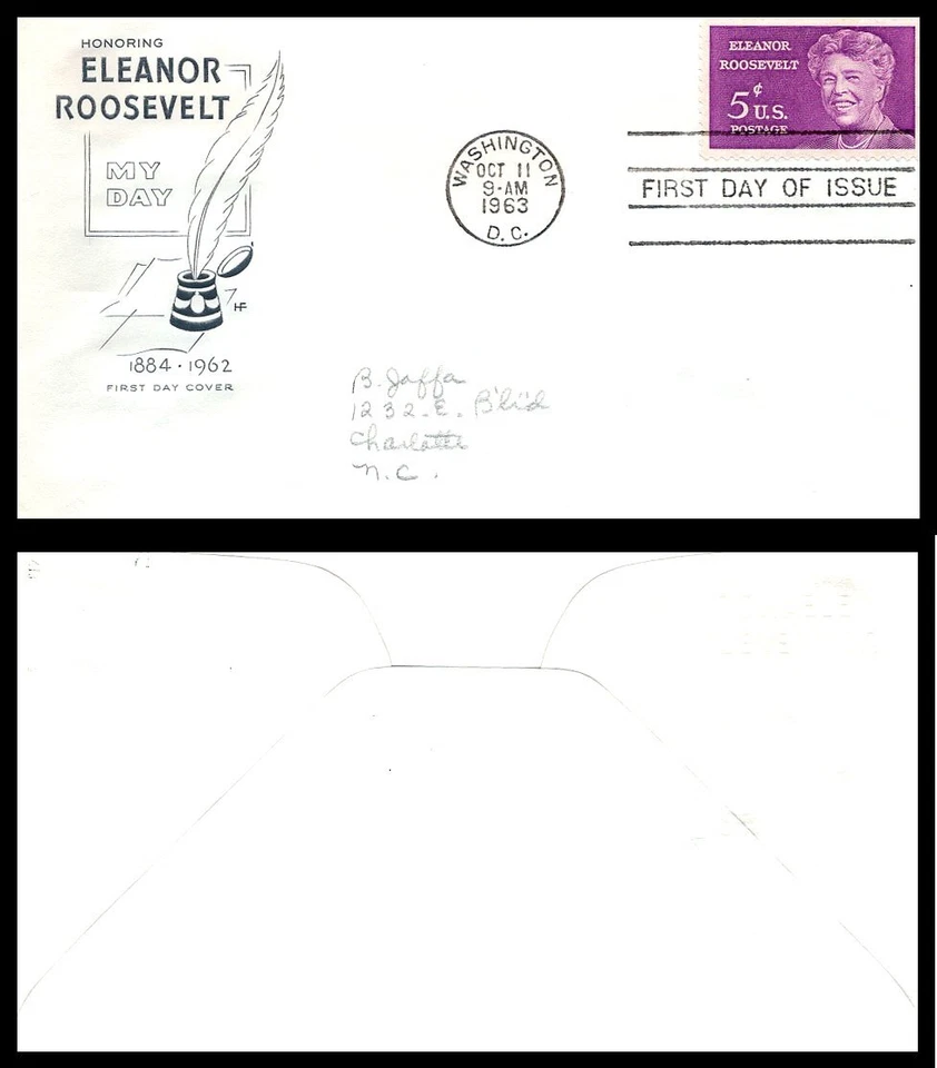 US FDC # 1236 5c Eleanor Roosevelt  HF   1963, 9p6323 - Image 1 of 1
