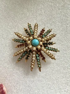 Broche prendedor firmado ART Starburst Arthur Pepper turquesa rojo perla azul - Imagen 1 de 5