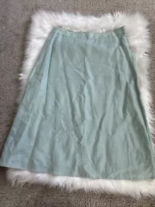 ECOLOGIE EMBROIDERED LINEN MIDI SEAFOAM GREEN LINED SKIRT WOMENS SZ 12 - Picture 1 of 7