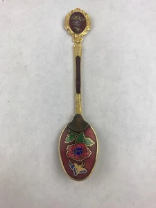 Red Flower and Butterfly Souvenir Spoon 5.25" - Picture 1 of 3
