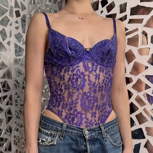 Victoria's Secret Lace Vintage Bodysuit 90s Gold Label Purple Mesh 36 size - Picture 1 of 13