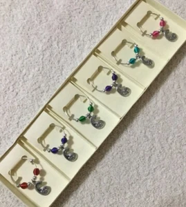 Pier 1 Imports Colored Paisley Silver Wine Charms Marker Bar Set Of 6 NEW BX25 - Picture 1 of 3