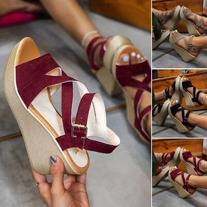 Ladies Strap Sandals Roman Fish Mouth Open Toe Fashion Causal Wedge Platform - Picture 1 of 31