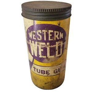 Vintage Western Weld Tube Gum Quick Cure Tire Repair Can Tin and Lid Empty - Picture 1 of 12