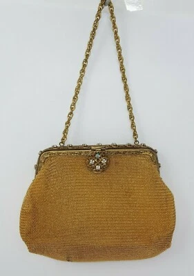 Cartera Vintage Tono Dorado Cadena Correo 17 Estrás Malla Zona EE. UU. Alemania Post Segunda Guerra Mundial Foto 1 de 4