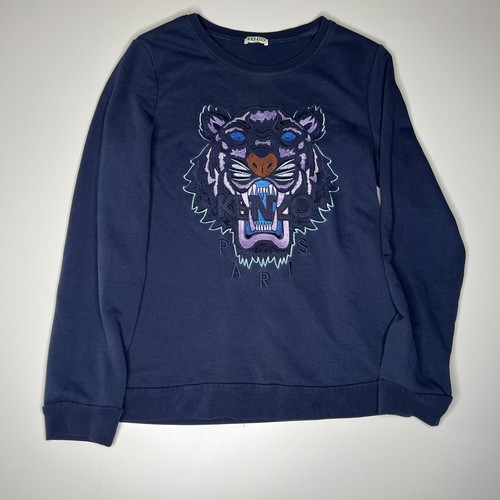 Felpa Kenzo Paris Tiger blu navy ragazzo taglia L maglione logo ricamato