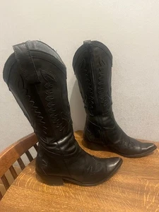 Women's Black Cowboy Boots 100% Leather Made Bespoke in Italy 36 UK 4 Lamb Napa - Picture 1 of 24