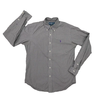 Camisa Ralph Lauren Vintage Negra Blanca Guinga Calce Clásico Abotonada Para Hombre Pequeña Foto 1 de 4