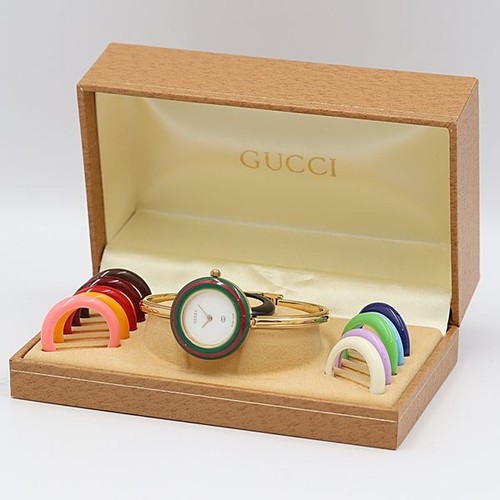 Orologio GUCCI 1100 L Cambio Lunetta Bracciale Bianco QZ Donna Con Scatola Ottimo