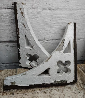 2 ménsulas antiguas con soportes de madera de porche de salvamento arquitectónico Foto 1 de 4