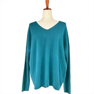 SOFT SURROUNDINGS Etta 100% Cashmere Deep Teal Ribbed-Sleeve Sweater Size L - Picture 1 of 9