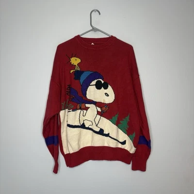 VTG Schulz Snoopy And Friends Bill Ditfort Sweater Knit Pull Over Skiing Large - Image 1 of 4